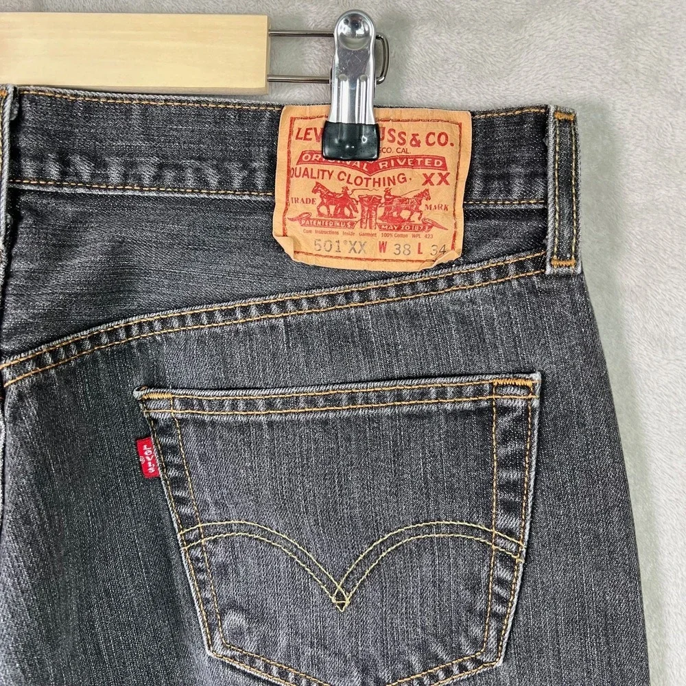 Y2K Vintage Levis‎ 501 XX Jeans Men's Size 38 x 34 Black Denim Mexico Button Fly